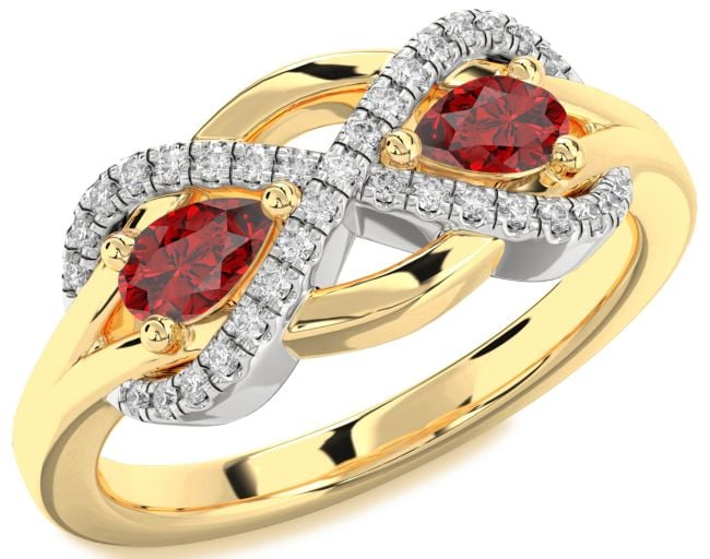 Diamond Ruby Gold Silver Infinity Pear Two Stone Birthstone Ring