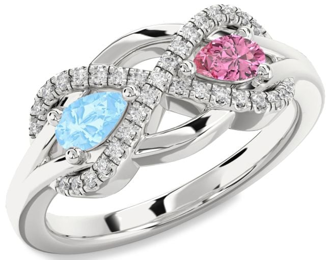 Diamond Silver Infinity Pear Two Stone Promise Ring