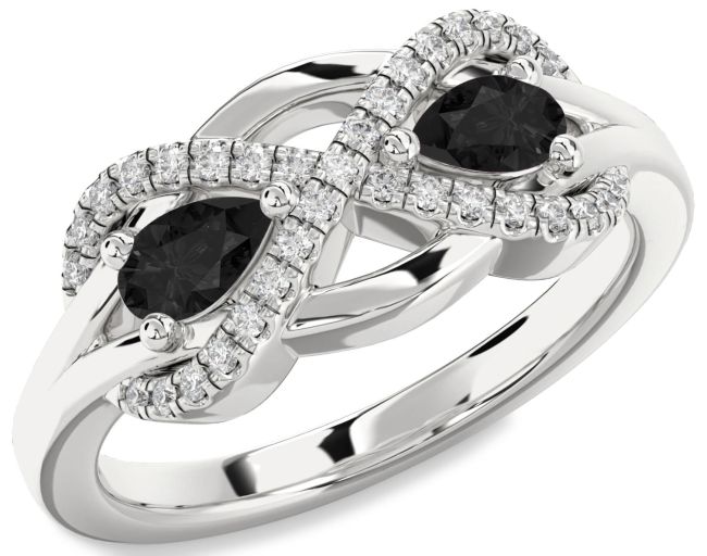 Black Diamond Platinum Infinity Pear Two Stone Ring