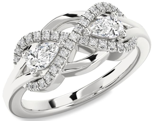 Diamond Silver Infinity Pear Two Stone Ring