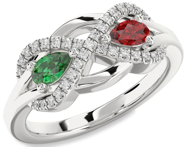 Diamond Silver Infinity Pear Two Stone Promise Ring