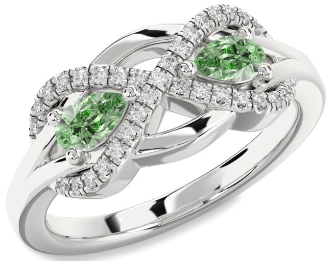Green Diamond Platinum Infinity Pear Two Stone Ring