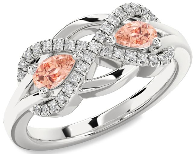Diamond Morganite Silver Infinity Pear Two Stone Ring