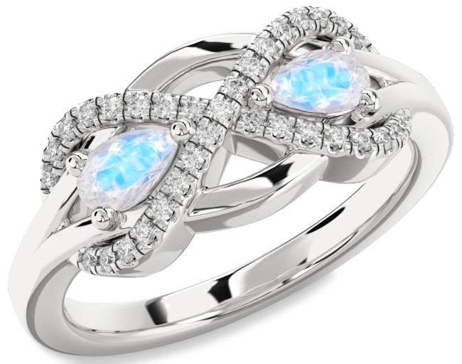 Diamond Moonstone Silver Infinity Pear Two Stone Ring