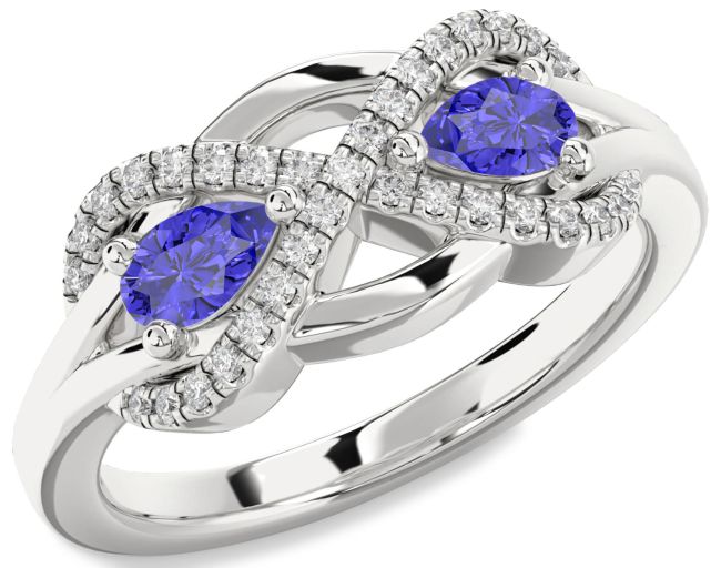 Diamond Tanzanite Silver Infinity Pear Two Stone Ring