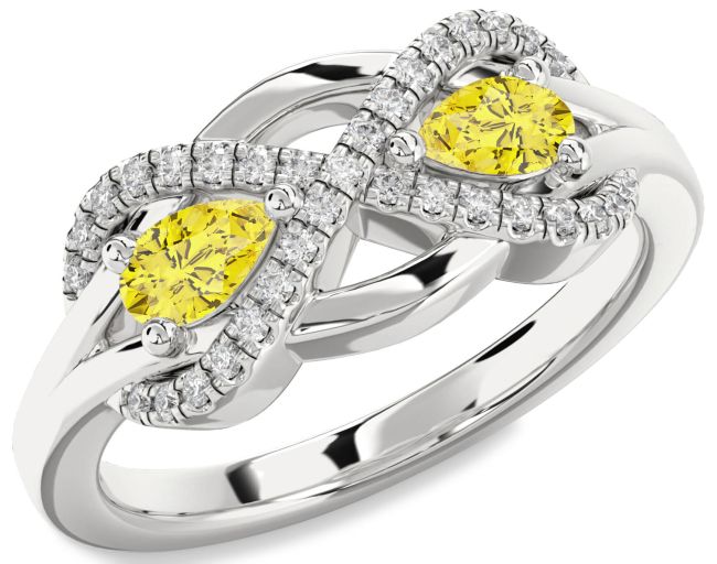 Yellow Diamond Platinum Infinity Pear Two Stone Ring