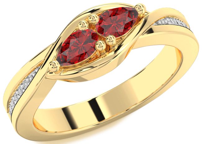 Diamond Ruby Gold Silver Pear Two Stone Birthstone Ring