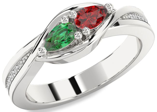 Diamond Silver Pear Two Stone Promise Ring
