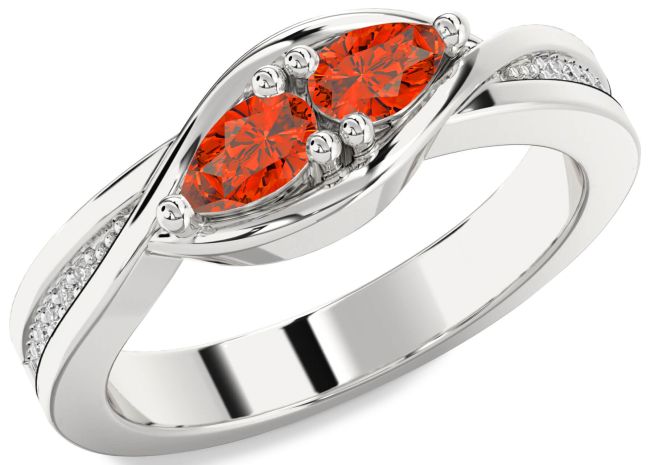 Diamond Fire Opal Platinum Pear Two Stone Ring