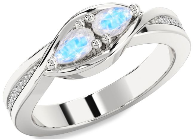 Diamond Moonstone Platinum Pear Two Stone Ring