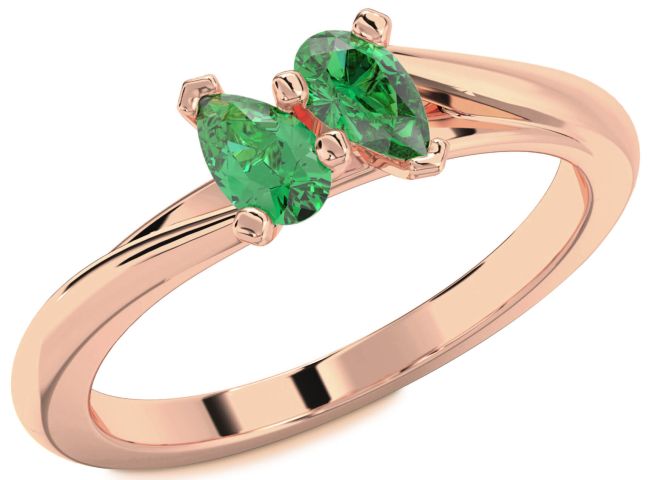 Emerald Rose Gold Pear Two Stone Birthstone Ring