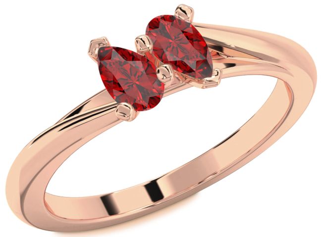 Ruby Rose Gold Pear Two Stone Birthstone Ring
