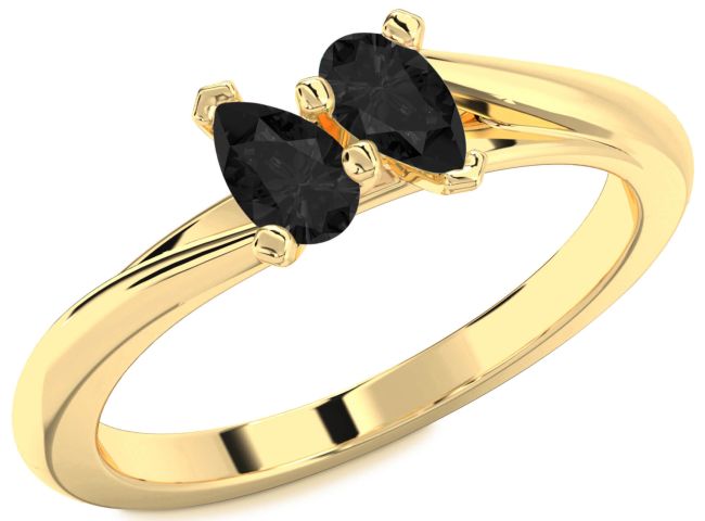 Black Diamond Gold Pear Two Stone Ring