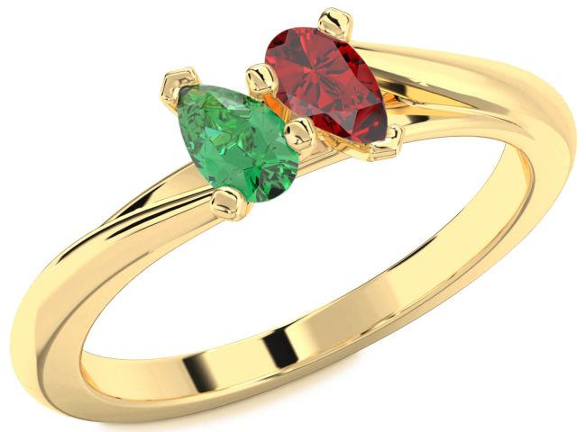 Gold Silver Pear Two Stone Promise Ring
