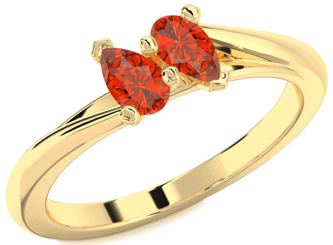 Fire Opal Gold Pear Two Stone Ring
