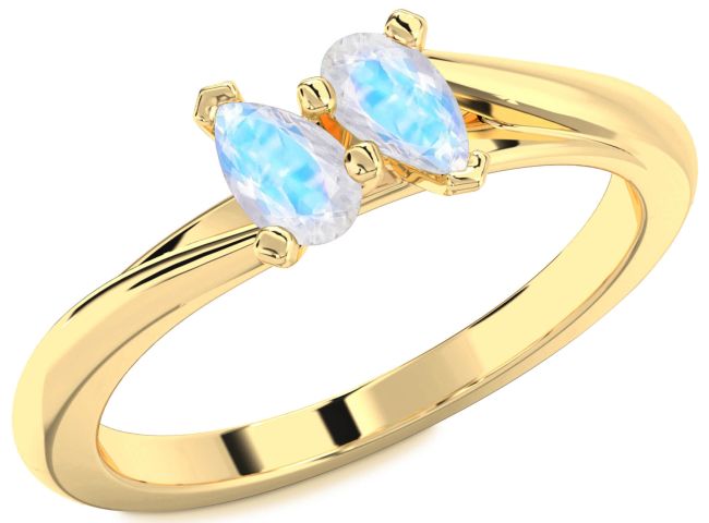 Moonstone Gold Silver Pear Two Stone Ring