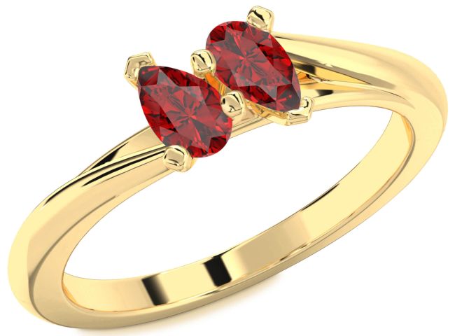 Ruby Gold Pear Two Stone Birthstone Ring