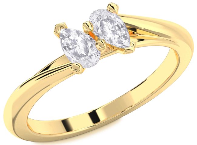 Salt & Pepper Diamond Gold Pear Two Stone Ring