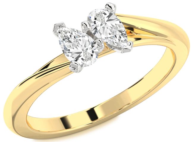 Diamond White Yellow Gold Pear Two Stone Ring