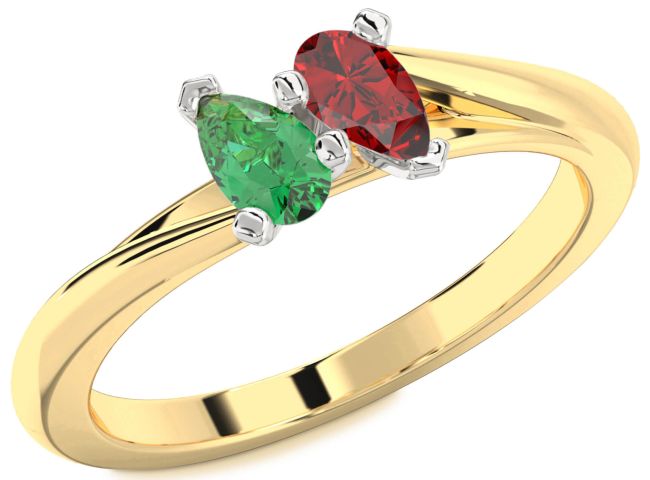 Gold Silver Pear Two Stone Promise Ring