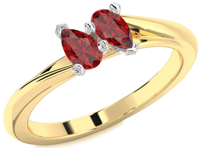 Ruby Gold Silver Pear Two Stone Birthstone Ring