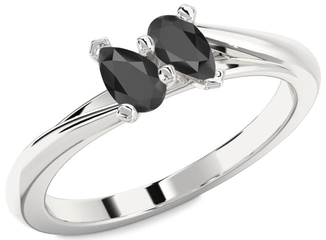 Black Onyx Silver Pear Two Stone Ring