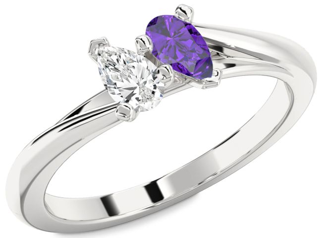 Silver Pear Two Stone Promise Ring