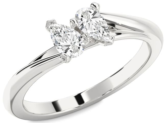 Diamond Silver Pear Two Stone Ring