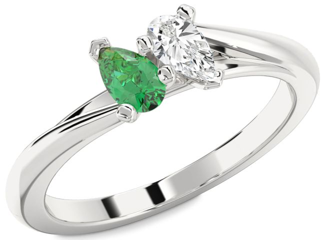 Silver Pear Two Stone Promise Ring