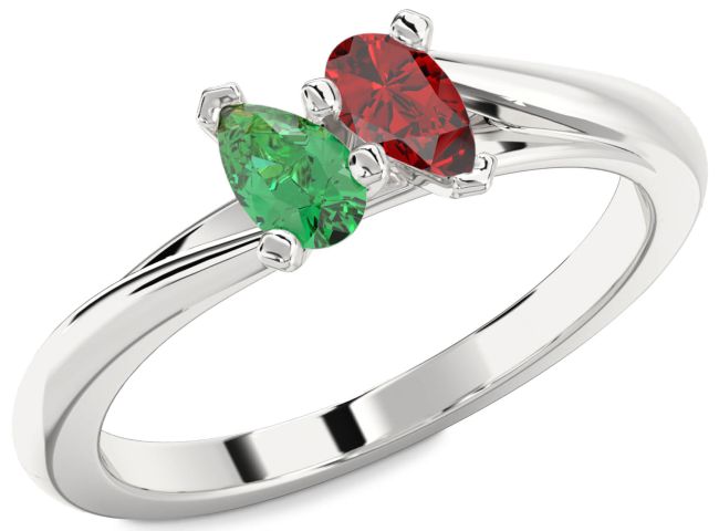 Silver Pear Two Stone Promise Ring