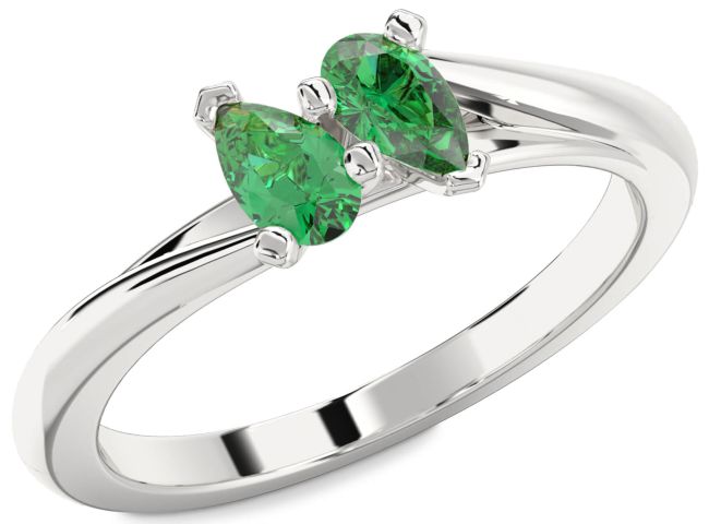 Emerald Platinum Pear Two Stone Birthstone Ring