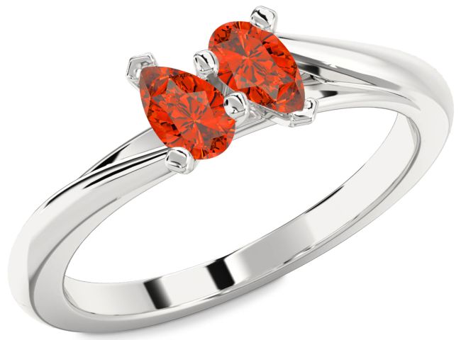 Fire Opal Silver Pear Two Stone Ring