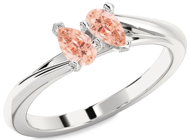 Morganite Silver Pear Two Stone Ring