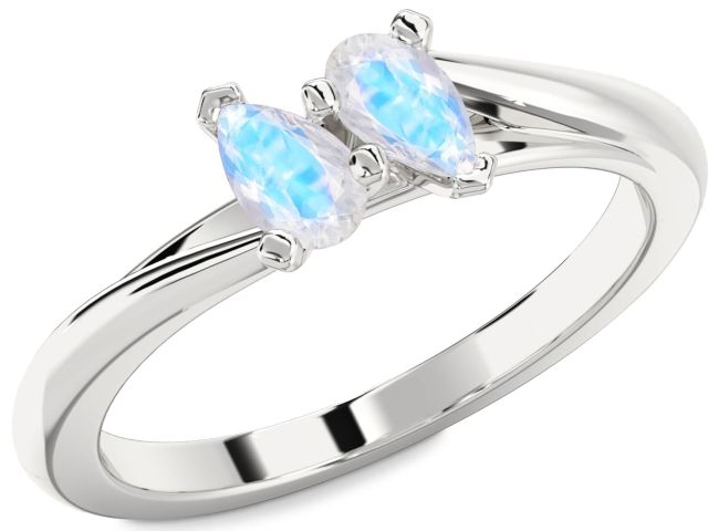 Moonstone Silver Pear Two Stone Ring