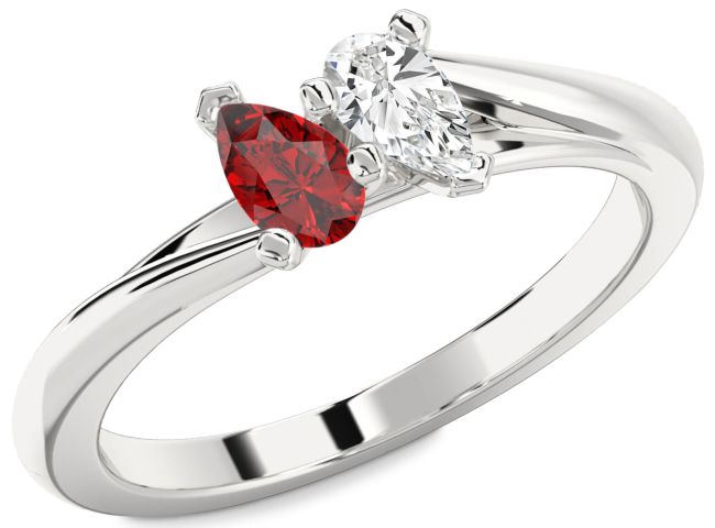 Silver Pear Two Stone Promise Ring