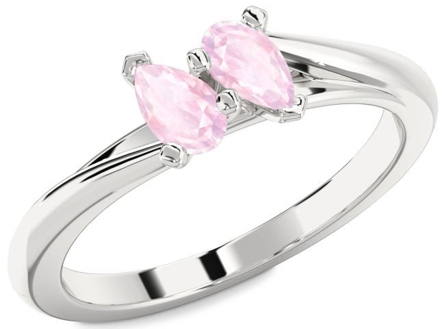 Rose Quartz Silver Pear Two Stone Ring