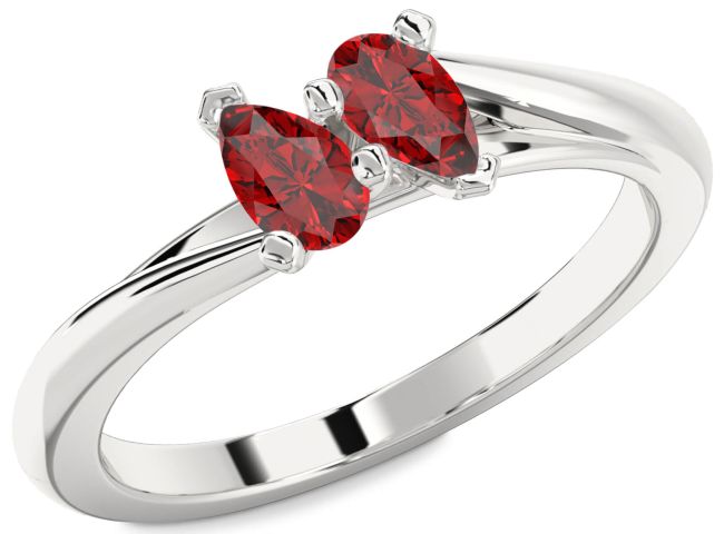 Ruby Silver Pear Two Stone Birthstone Ring