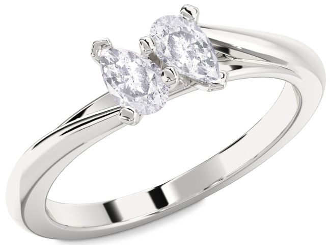 Salt & Pepper Diamond Silver Pear Two Stone Ring