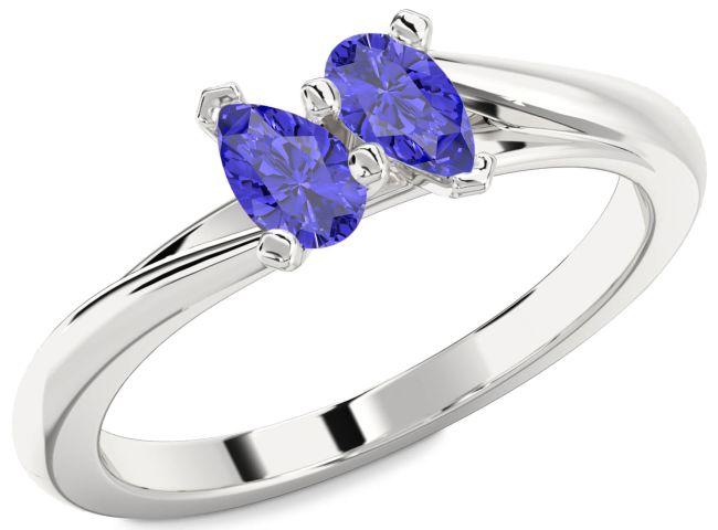 Tanzanite Silver Pear Two Stone Ring