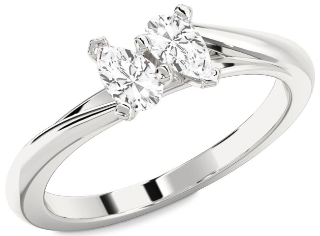 White Sapphire Silver Pear Two Stone Ring