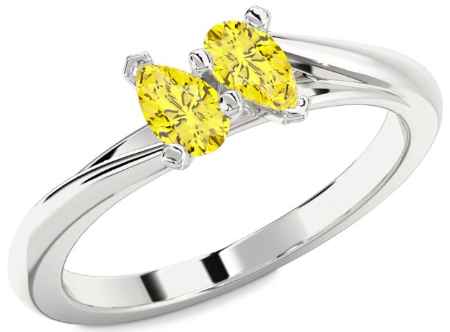 Yellow Sapphire Silver Pear Two Stone Ring