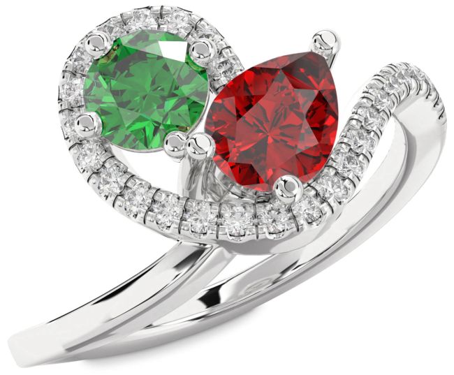 Diamond Silver Pear Two Stone Promise Ring