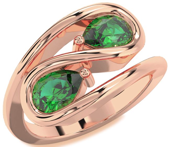 Emerald Rose Gold Pear Two Stone Birthstone Ring