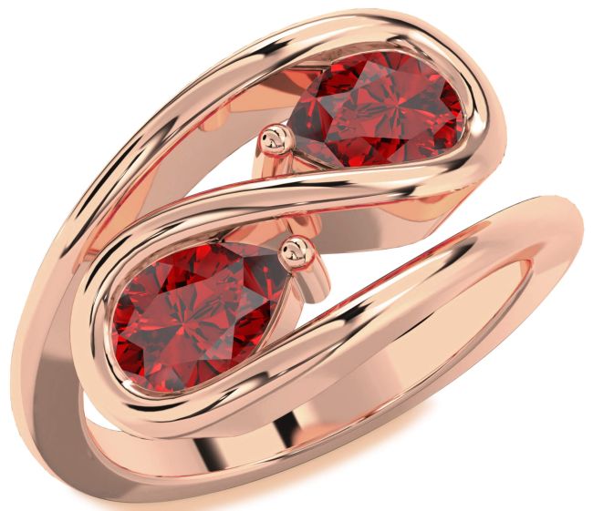Ruby Rose Gold Pear Two Stone Birthstone Ring