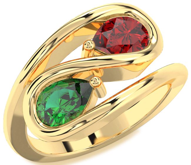 Gold Silver Pear Two Stone Promise Ring
