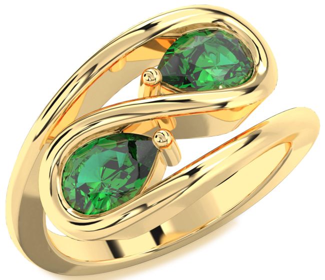 Emerald Gold Pear Two Stone Birthstone Ring