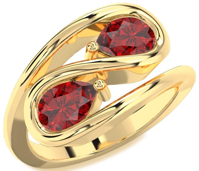 Ruby Gold Pear Two Stone Birthstone Ring
