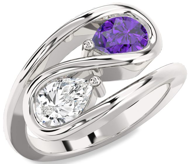 Silver Pear Two Stone Promise Ring