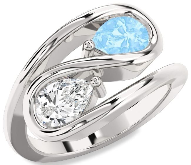 Silver Pear Two Stone Promise Ring