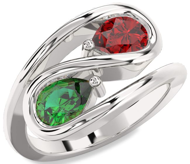 Silver Pear Two Stone Promise Ring